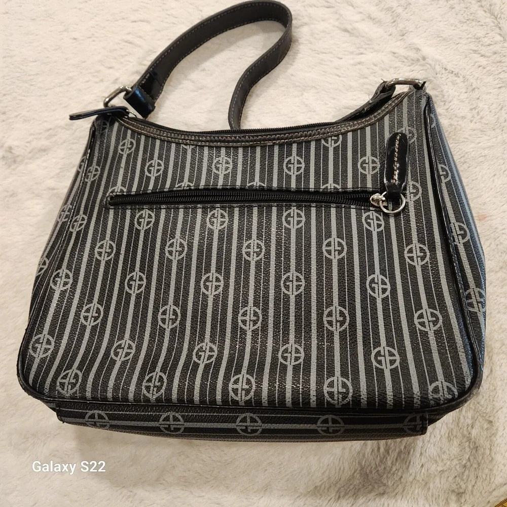 Giani Bernini Black & Gray Logo Print Hobo Bag Purse Shoulder Bag‎